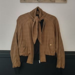 tan + black plaid bomber jacket • forever 21